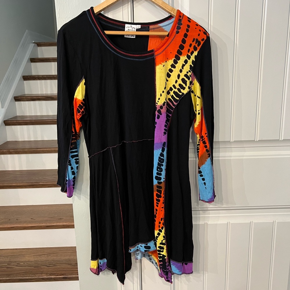 Parsley & Sage Tunic Top Large | Boho Artsy Patchwork Tie Dye Style